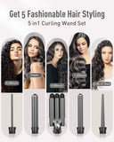 Waver Curling Iron Curling Wand - BESTOPE PRO 5 in 1 Curling Wand Set with 3 Barrel Hair Crimper for Women, Fast Heating Crimper Wand Curler in All Hair Type - Gray