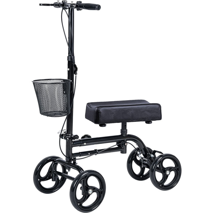 WINLOVE Black Steerable Knee Walker Roller Scooter with Basket Dual Braking System for Angle and Injured Foot Broken Economy Mobility