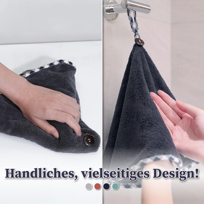 myHomeBody Handtücher für Badezimmer, Küchenhandtücher mit Aufhängeschlaufe | Weiche, saugfähige Kohlefaser-Rundhandtücher mit Kokosnussschalenknopf zum Aufhängen | Set of 2 Midnight Blue Towels