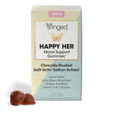 Winged Happy Her Mood Gummies | Happy Mind & Positive Feelings | Clinically-Studied Saffron Extract, Lion’s Mane, Lemon Balm, Vitamin D, L-Tyrosine & Chaste Tree Extracts | Cherry Berry Flavor (42ct)