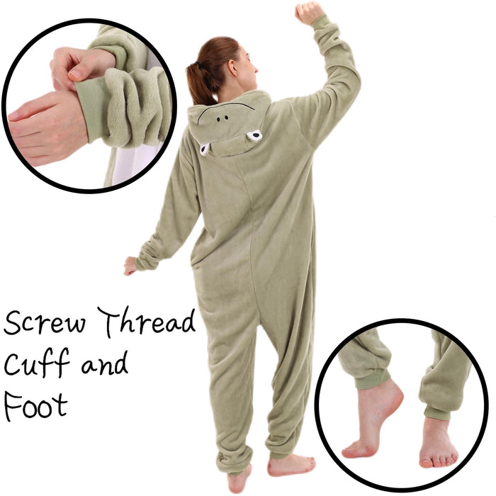 COSUSKET Snug Fit Unisex Adult Onesie Pajamas, Flannel Frog Cosplay Animal One Piece Halloween Costume Sleepwear Homewear