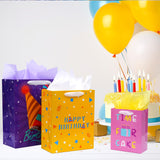 8 Pack Birthday Gift Bags Assorted Sizes (2 Extra Large 15", 3 Large 13",3 Medium 9"), Birthday Gift Bags with Ribbon Handle and Tissue Paper,Reusable and Perfect For Birthday Gift Wrapping Present