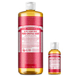 Dr. Bronner's Pure-Castile Liquid Soap – Rose Bundle. 32 oz. Bottle and 2 oz. Travel Bottle