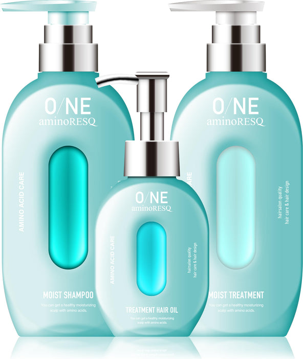 O/NE aminoRESQ Amino Acid Shampoo, Shampoo, Treatment, Hair Oil, 3-Piece Set, 13.5 fl oz (400 ml), 13.5 fl oz (400 ml), 13.5 oz (400 ml), Damage Care, Dense Foam, Fresh Floral Scent