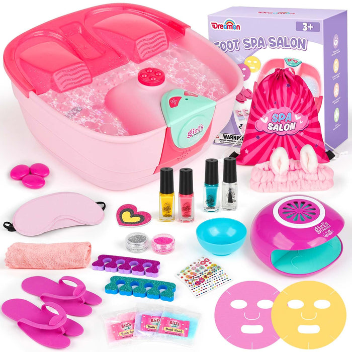 Kids Foot Spa & Nail Kit - Kids Spa Day Kit for Girls with Mask Foot Bath and Nail Dryer - Manicures Pedicure Toy Kit Nail Art Salon Girl Stuff - Christmas Birthday Gifts for 6 7 8 9 10-12 Year Old