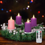 Daord D2 x H4 Advent LED Candles Set of 4 Christmas LED Flameless Pillar Candle 3 Purple and 1 Pink for Advent Rituals Festival and Special Occasions Church Decoration (3 Purple+1 Pink)