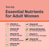 FIRST DAY Women’s Daily Supercharge Multivitamin Gummies – Vitamins A, B1, B6, B12, C, D3, E & K + Magnesium, Zinc, Biotin – Made w/Organic Fruits & Veggies, Only 2g Sugar – 2-Pk, 60 Day Supply