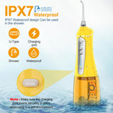 Water Dental flosser for Teeth Cleaning - Rechargeable Cordless Oral Irrigator 4 Modes 6 Tips IPX 7 Waterproof Portable Teeth Cleaner Pick for Home Trave（Yellow）