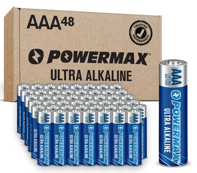 Powermax 48-Count AAA Batteries, Ultra Long Lasting Alkaline Battery, 10-Year Shelf Life, Reclosable Packaging