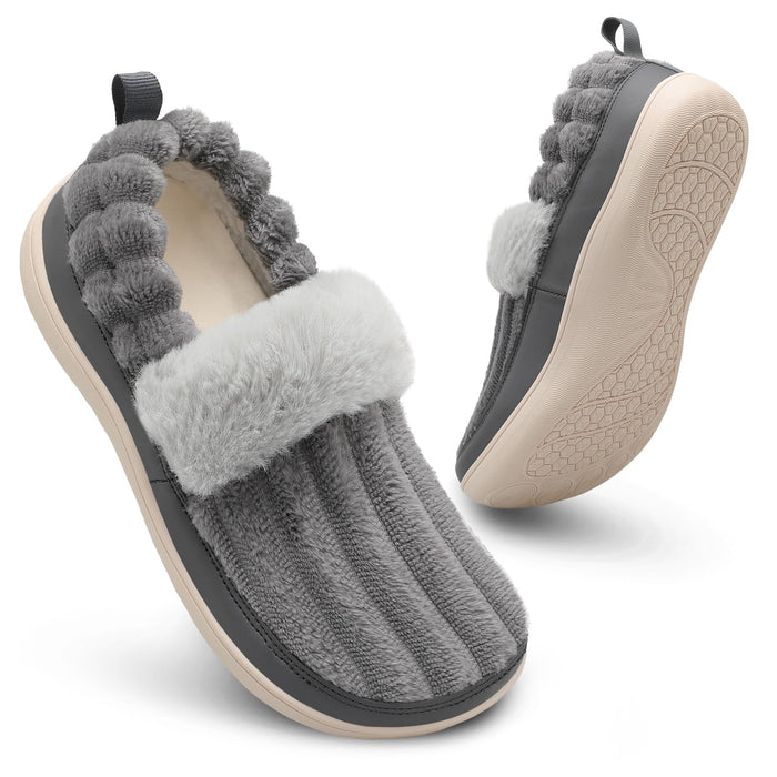 Scurtain Cozy Slippers for Women Rubber Memory Foam House Loafer Winter Non Slip House Slippers Elderly Fireside Slippers Grey Size