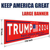 YINBTTER Donald Trump 2024 Make America Great Again Large Banner Sign Flag with Brass Grommets,Trump For President Save America Outdoor Sign House Banner Yard Lawn Decoration 118X18''