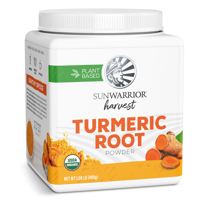 Sunwarrior Organic Turmeric Root Powder | Pure Raw Superfood Powder for Baking Smoothies and Curry | USDA Non-GMO 490g Tub (70 SRV) Organic Harvest