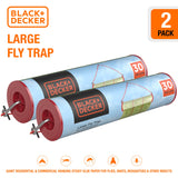 BLACK+DECKER Fly Traps Outdoor & Fruit Fly Traps for Indoors- Hanging Fly Trap Paper Roll- Sticky Glue Paper for Flies, Gnats, Mosquitoes & Other Insects, 2 Pack 30 Foot Roll