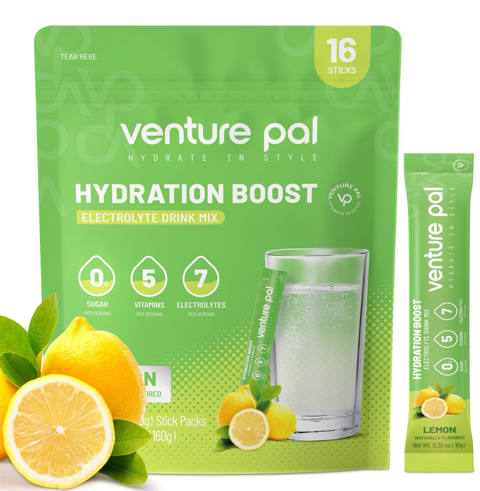 Venture Pal Sugar Free Electrolyte Powder Packets - Liquid Daily IV Drink Mix for Rapid Hydration & Party Recovery | 5 Vitamins & 7 Electrolytes| Keto Friendly | Non-GMO | Certified Vegan | 16 Sticks