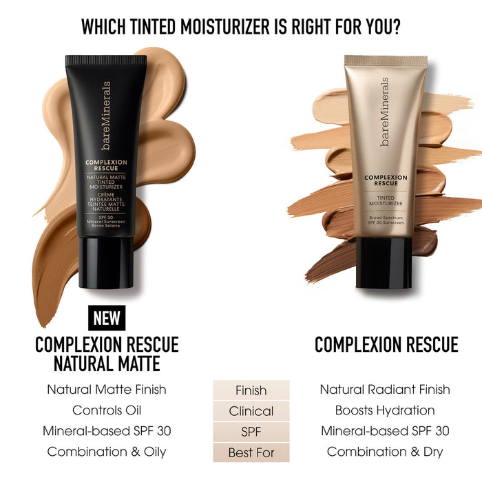 bareMinerals Complexion Rescue Natural Matte Tinted Moisturizer for Face with SPF 30, Mattifying Tinted Mineral Sunscreen, Oil Control, Vegan