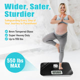 Oversized Scale for Body Weight 550lbs, Battery-Free Digital Bathroom Scales, Healcan Extra Wide Weight Scale, No Batteries Needed, 8mm Temper Glass, Heavy Duty, Black