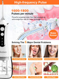 Water Dental Flosser Tools for Teeth Rechargeable Portable Water Flosser Dental Oral Irrigator Cleaning Cordless with Tongue Scraper Travel Bag Waterproof (White)