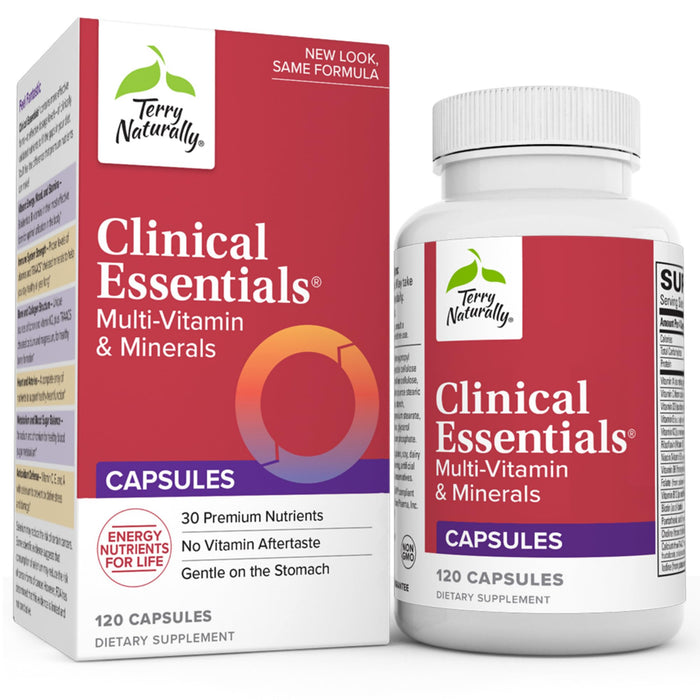 Terry Naturally Clinical Essentials - 120 Capsules - Multi-Vitamin & Minerals - Gentle on The Stomach, No Vitamin Aftertaste - Non-GMO, Gluten Free - 30 Servings
