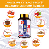 Japanese Reishi Mushroom Complex Supplement 1500mg - Reishi,Chaga,Cordyceps,Lion's Mane,Maitake,Agaricus Mushrooms Extract & 3 Herb,Organic Mushroom Capsules for Immune,Brain,Energy (Pack of 2)