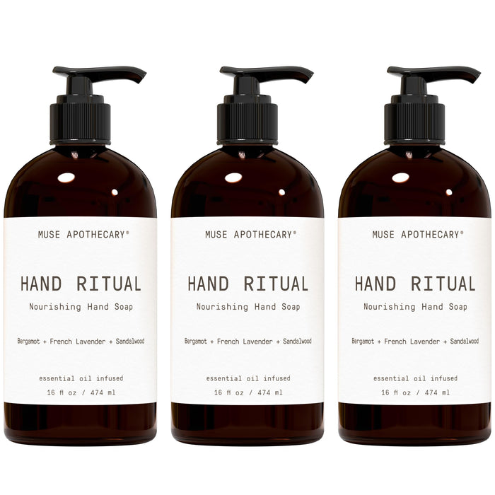Muse Apothecary Hand Ritual - Aromatic and Nourishing Hand Soap, Infused with Aromatherapy Essential Oils - USDA Certified Biobased - 16 oz, Bergamot + French Lavender + Sandalwood, 3 Pack