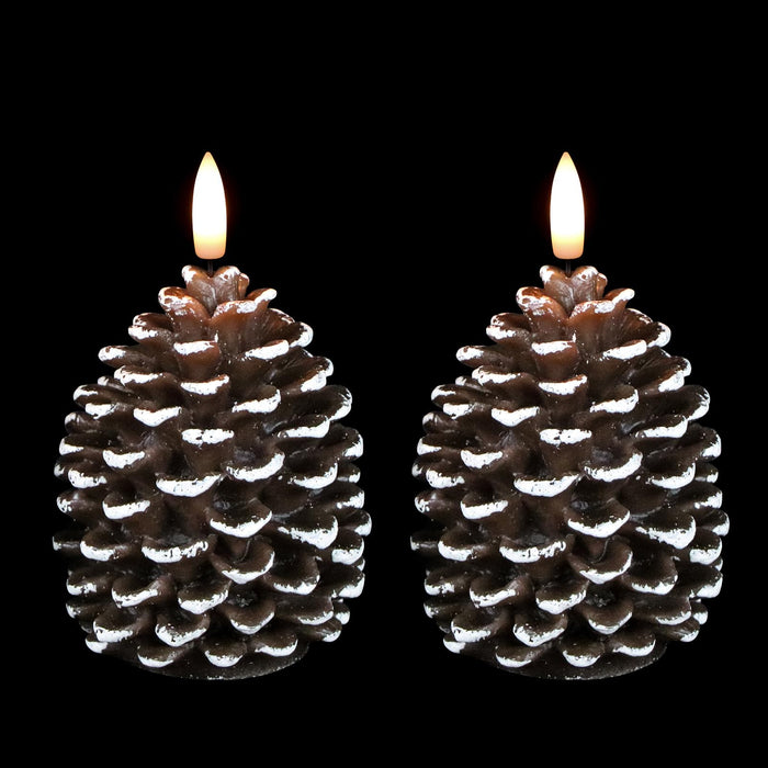 Wondise Flameless Candles with Timer, Battery Operated Flickering 3D Wick Real Wax Pine Cone Candles for Christmas Indoor Decoration, Set of 2(D3.5 x H6 Inch)