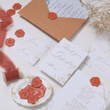 UNIQOOO Wax Seal Stickers - Eucalyptus Wedding Invitation Envelope Seal Stickers, 50 Pcs Self- Adhesive Terracotta Orange Stickers, Perfect for Invitation, Christmas, Gift Wrapping