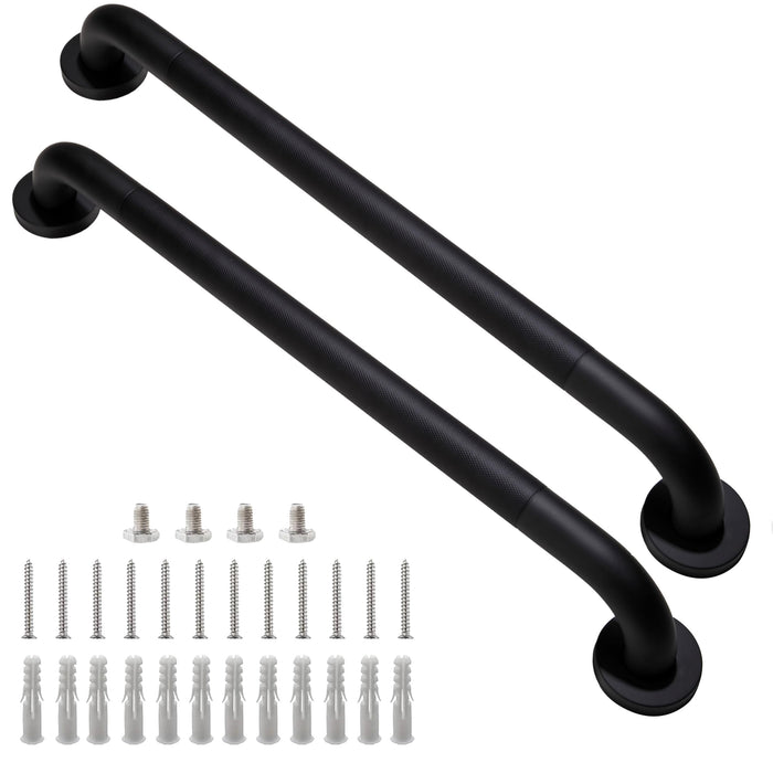 Rackickyer Shower Grab Bar, 2 Pack 24 Inch Black Bathroom Grab Bar, 1.25" Diameter 304 Stainless Steel Anti-Slip Grab Bars for Bathtubs and Showers, Handicap Shower Grab Bar for Seniors Elderly