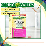 Probiotics for Women 60 Capsules, Dietary Supplement 1 Billion CFUs - Digestive Health by Spring Valley + Includes Venancio’sFridge Sticker