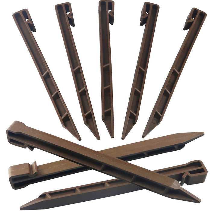 50 PCS Brown Landscape Edging Garden Stakes, 10 Inch Landscaping Anchoring Spikes Heavy Duty Plastic Garden Ground Netting Stakes Brown for Edging & Garden