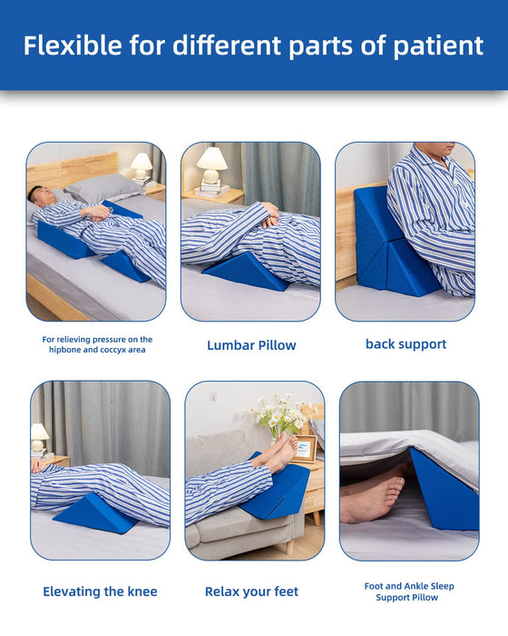 Fanwer Positioning Wedge Pillow for Side Sleeping (3 in 1), 40 Degree Triangle Bed Wedges & Body Positioners for Back Pain, Preventing Bedsores, After Surgery, Knees Elevated, Pregnancy