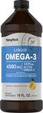 Piping Rock Omega 3 Fish Oil Liquid | 16 Fl Oz | Mercury Free | Lemon Flavor | 1370 mg Active Omega-3 Supplement | Non-GMO, Gluten Free