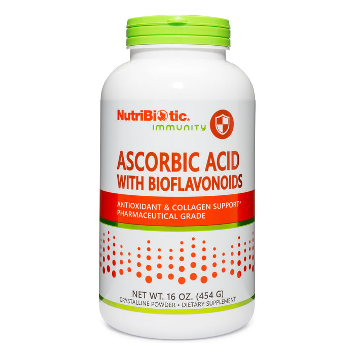 NutriBiotic - Ascorbic Acid with Bioflavonoids Powder, 16 Oz | Highly Soluble Antioxidant & Collagen Support Supplement | 2000 Mg Vitamin C with Lemon Bioflavonoid Complex | Vegan, Gluten & GMO-Free