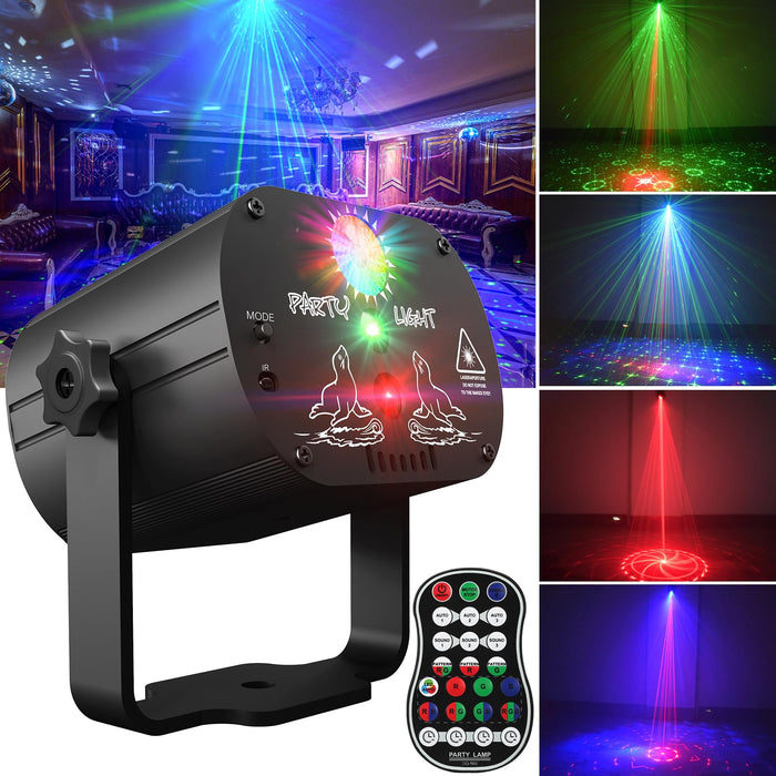 POCOCO DJ Disco Stage Party Lights, Battery Powered Laser Light Sound Activated RGB Flash Strobe Projector with Remote Control for Christmas Halloween Karaoke Pub KTV Bar Dance Gift Birthday