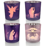 Advent Candle Holder Set of 4, Christmas Votive Candle Holders, Glass Tealight Holders for Xmas Table Centerpieces Nativity Decorations, Purple & Pink