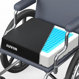 AUVON Cooling Gel Wheelchair Seat Cushion for Sciatica, Back, Pressure Sore and Ulcer Pain Relief, Breathable Memory Foam Chair Cushion with Waterproof Silk Fabric, Removable Strap, Anti-Slip Cover