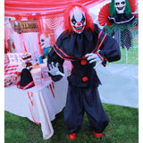 Haunted Hill Farm Life-Size Talking Clown Halloween Animatronic with Touch Activated Lights and Sound, Indoor or Covered Outdoor Scary Halloween Decorations, Battery Operated Fright Props