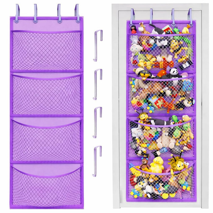 Honeyera Plush Storage (Patent Pending) - Plush Hammock Net Over Door Organizer for Stuffies, Baby Accessories, Toy/Hammock Hanging Storage Big Girls Toddler Large Bag Animals (Purple)