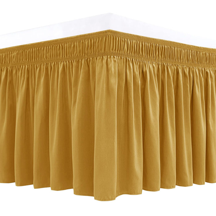 Biscaynebay Wrap Around Bed Skirts for Queen Beds15 Drop, Christmas Gold Adjustable Elastic Dust Ruffles Easy Fit Wrinkle & Fade Resistant Silky Luxurious Fabric Machine Washable
