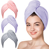 Hicober Microfiber Hair Towel, 3 Packs Turbans for Wet Hair, Drying Wrap Towels Curly Women Anti Frizz (Pink,Purple,Grey)