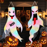 2Pcs 47" Halloween Ghost Windsocks Decorations with LED Light Outdoor Halloween Decorations Hanging Ghost Windsocks Décor for Halloween