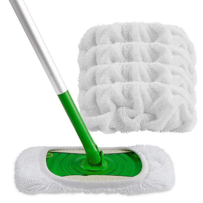 HOMEXCEL Reusable Microfiber Mop Pads Compatible with Swiffer Sweeper-Washable Wet Pad Refills for Wet & Dry Use, Floor Cleaning Mop Head Pads Refills for Household Cleaning, Pack of 4, White