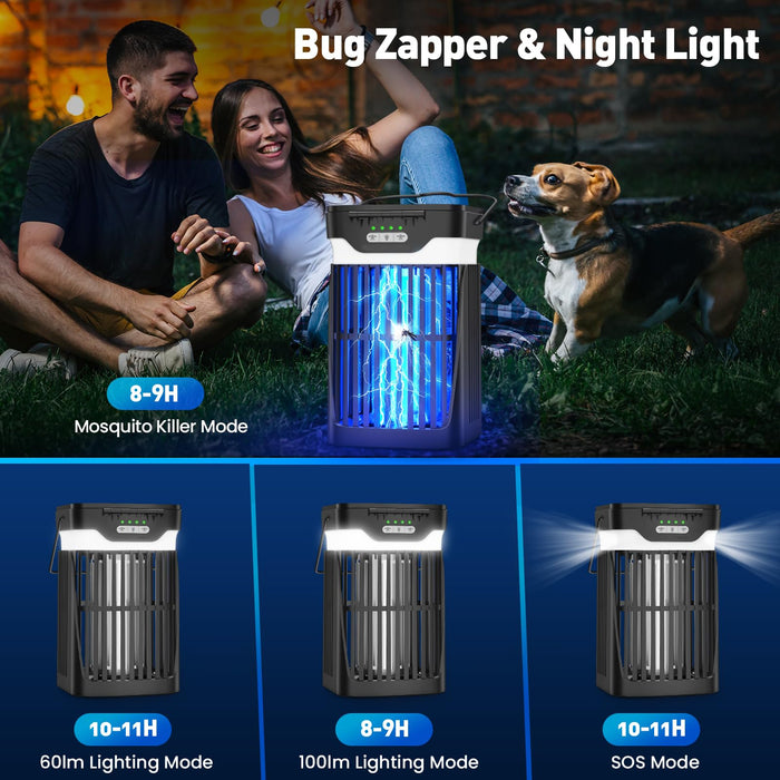 Solar Bug Zapper Outdoor, Zwiran Double Solar Powered Mosquito Zapper, Electric Fly Zapper with Camping Lantern, Waterproof Gnat Zapper, Cordless Mosquito Killer Lamp for Indoor Patio, Backyard, Home