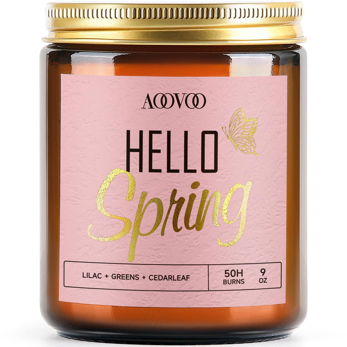 AOOVOO Lilac Candle, Hello Spring Candles Gifts for Women, Green Leaves Lilac Candle, Scented Candle, Aromatherapy Candle, 9 oz 50 Hours Burn, Gifts for Mom, Teacher