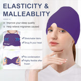 EXQUISLIFE Migraine Headache Relief Cap, Gel Ice Head Wrap, Hot and Cold Therapy, Headache Eyes Mask for Sinus, Puffy Eyes, Tension and Stress Relief (Purple)