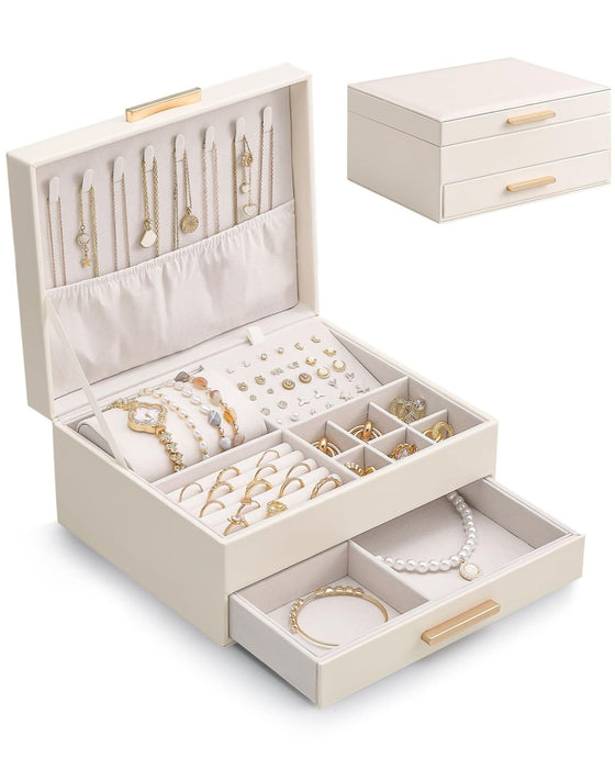Lolalet 2-Layer Jewelry Box Organizer for Women Girls Room Decor -Beige