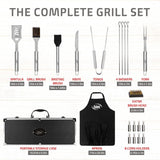 Kaluns BBQ Accessories Grill Tools, Grilling Gifts for Men Dad, Heavy Duty Stainless Steel Barbecue Grill Accessories for Outdoor Grill with Aluminum Case and Apron, Dad Men Gifts for Christmas