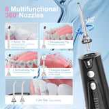 Bezvoi Water Dental Flosser Teeth Pick: 5 Modes Cordless Oral Irrigator, 300ML Tank Portable USB C Rechargeable Water Flossing with IPX7 Waterproof & 6 Jet Tips for Home Travle (Black)