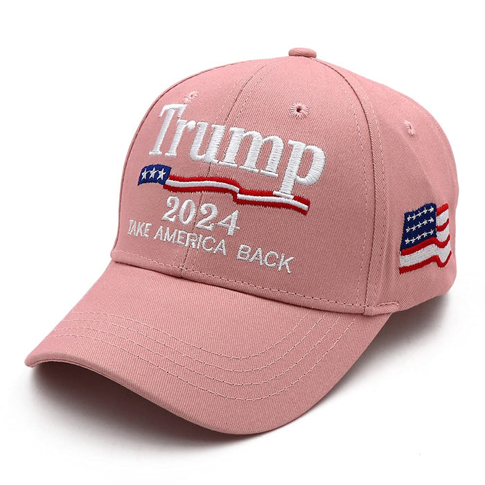 Trump 2024 Hat MAGA Hat Embroidered Take America Back Donald Trump Slogan USA Adjustable Pink Baseball Cap for Woman Men