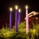 CoCo-Life Christmas Advent Candles, Unscented Dripless 10 Inch Tall Long Thin Colored Wax Tapered Candlesticks for Seasonal Celebration, 4 Packs (3 Purple and 1 Pink) 8 Hours Burn Time