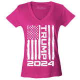 shop4ever Trump Flag 2024 Women's V-Neck T-Shirt X-Large Pink